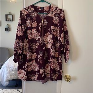 floral half zip blouse